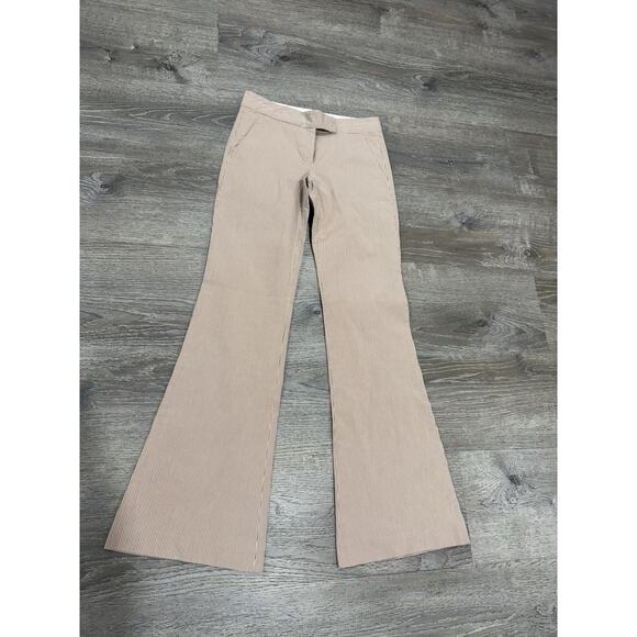 Theory Womens Dress Pants Sz 2 Nude Pinstripe Mid Rise Flare Leg Stretch Pocket - Picture 1 of 3